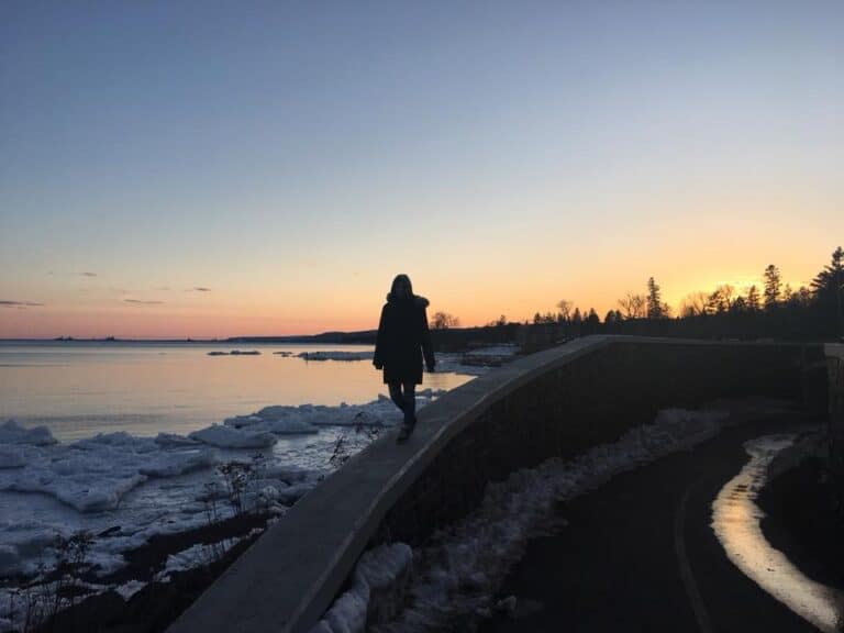 Walking along the North Shore in Duluth, MN