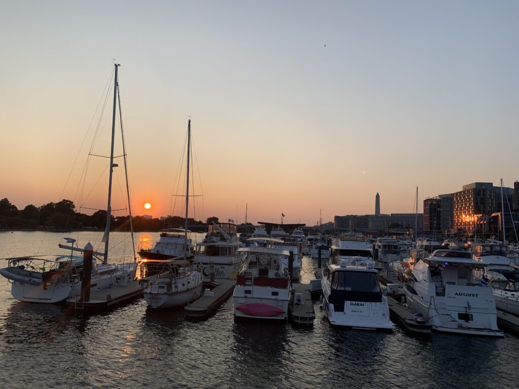 Sunset photo of boats at the Wharf