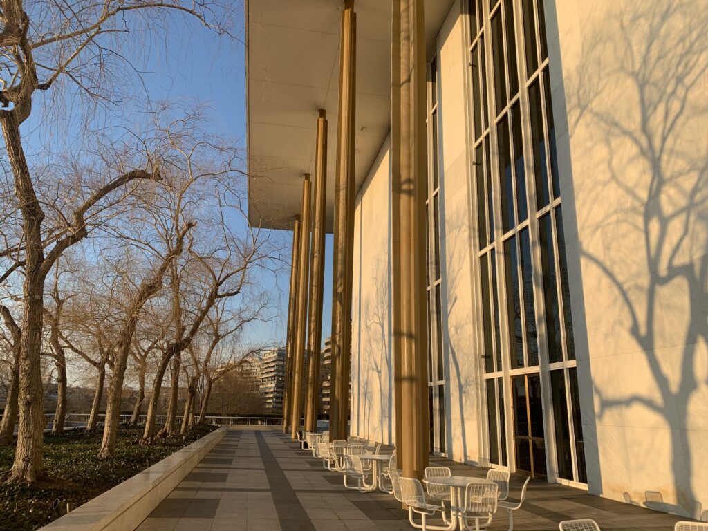 Photo on the side of the John F Kennedy Center of the Performing Arts