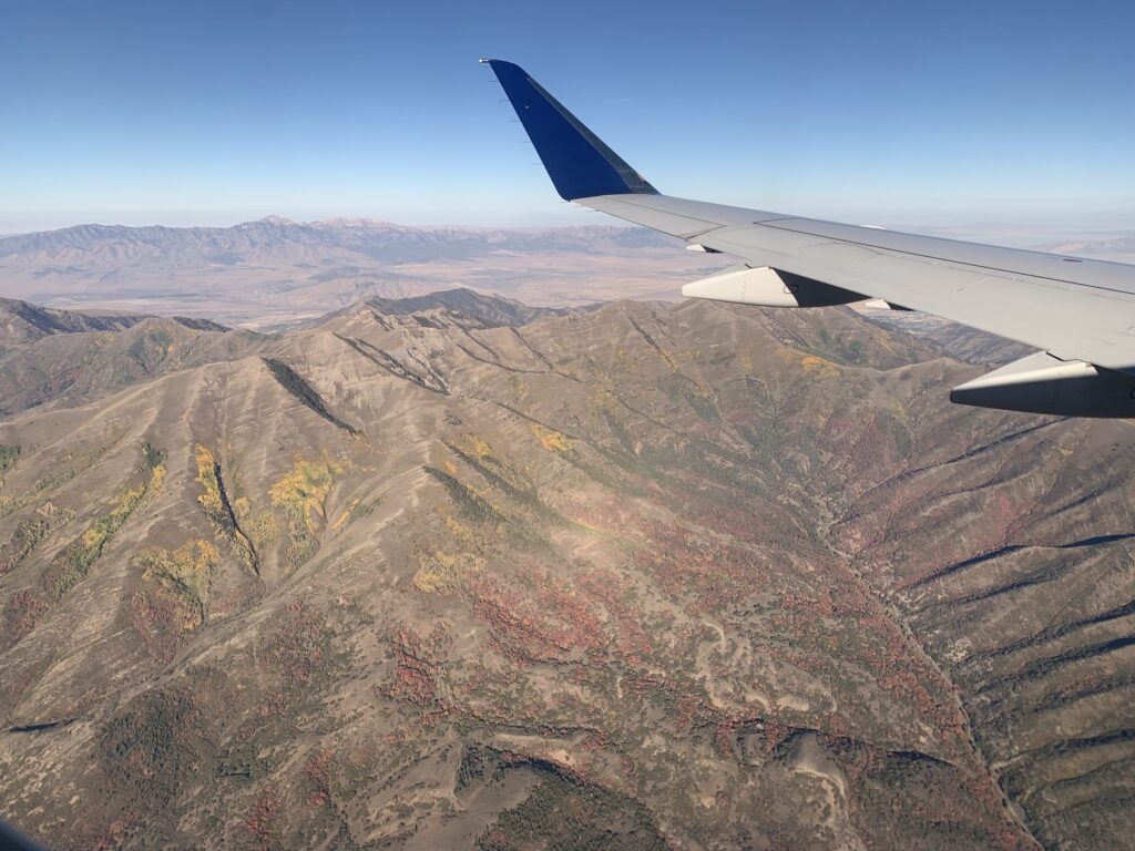Beautiful photo of mountains in an airplane